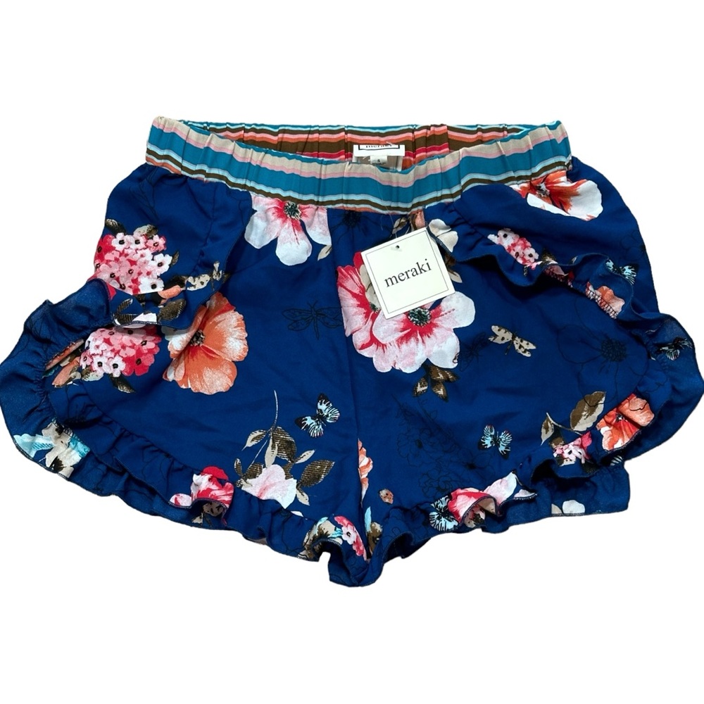 Meraki‎ blue floral shorts size small ruffle NWT